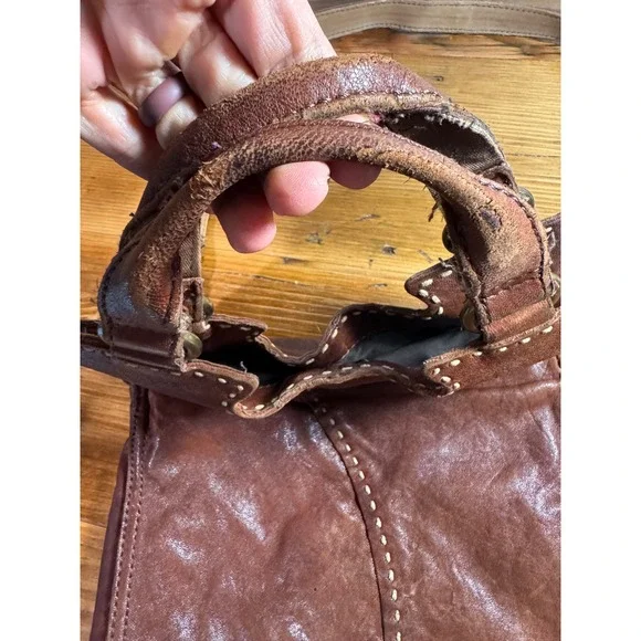 Lucky Brand Brown Leather Boho Distressed Satchel Crossbody Bag Slouchy - Picture 13 of 15
